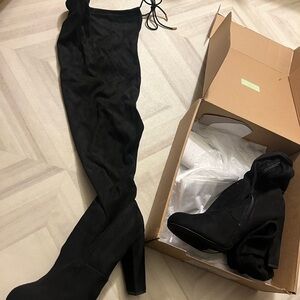 Journee Collection Black Over-the-Knee Block Heel Boots
